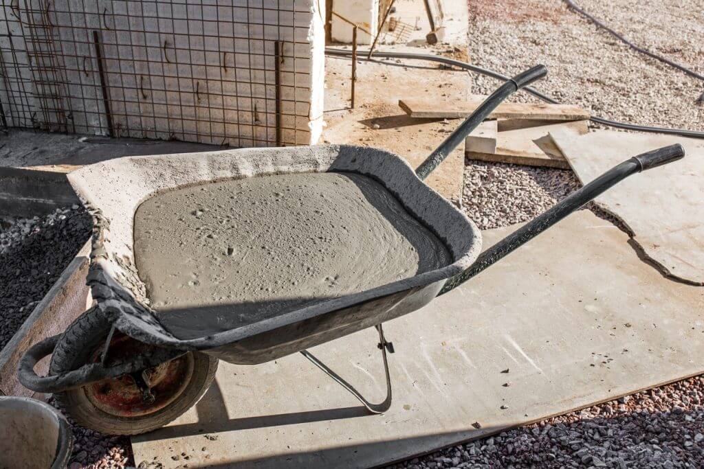 concrete in wheelbarrow 